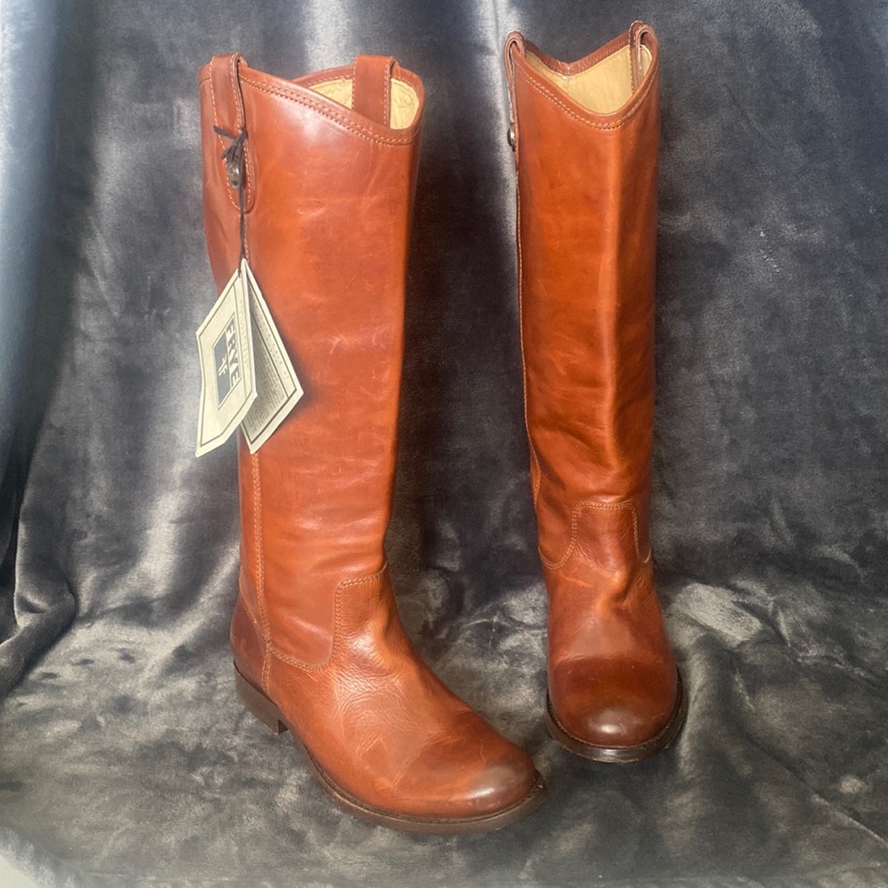 Frye cognac riding boots extended calf!